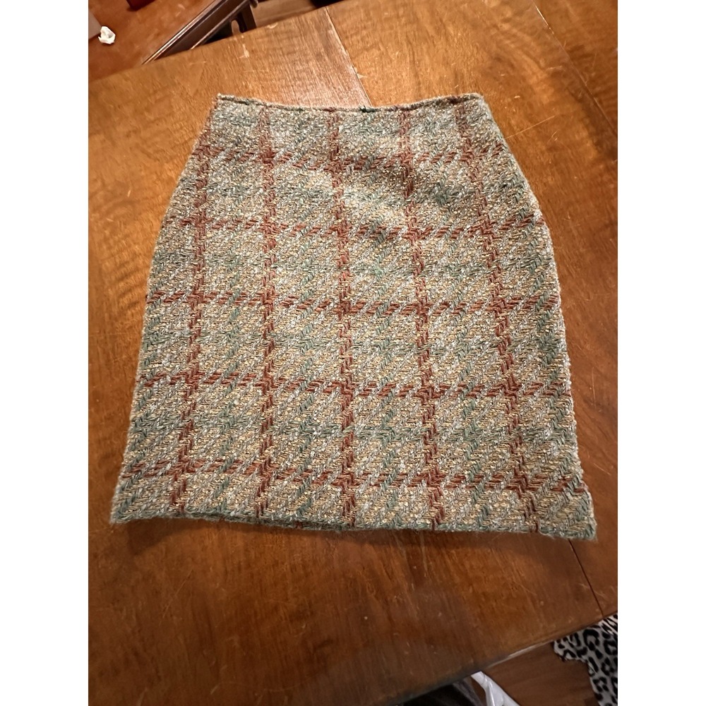 FORENZA Woven Tweed Mini Skirt Tan Green Orange Wool Blend Size 6